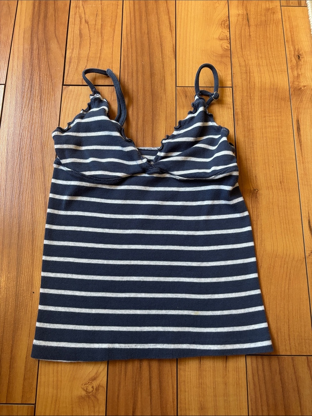 Brandy Melville Navy and White Striped Ribbed Cami